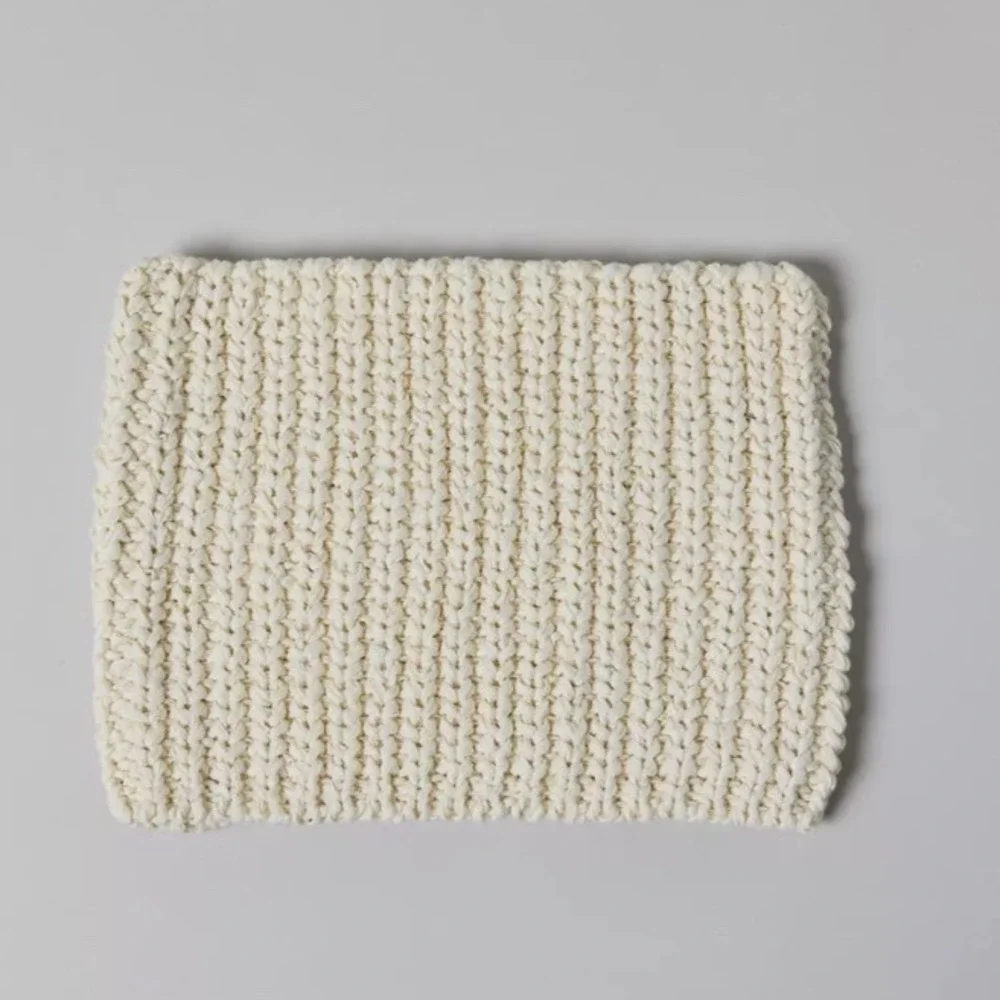 Urban Outfitters Cream Cotton Chunky Ribbed Beanie Hat Square Top